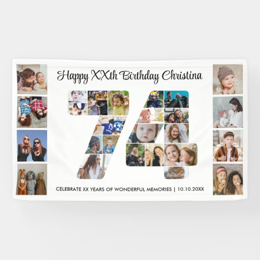 74歳の誕生日パーティーナンバー74フォトコラージュ 横断幕 (横)