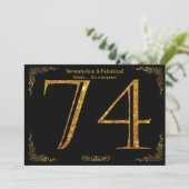 74歳の誕生日パーティー,ギャツビースタイル,ブラック金ゴールドグリッター 招待状 (スタンド正面)