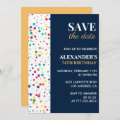 74歳の誕生日招待状 Save the date コンフェッティ 招待状 (正面/裏面)