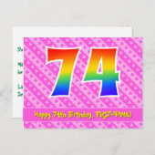 74歳の誕生日：ピンクのストライプとハート、レインボー74 ポストカード (正面/裏面)