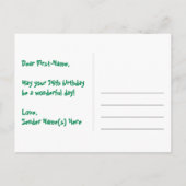 74歳の誕生日：ピンクのストライプとハート、レインボー74 ポストカード (裏面)