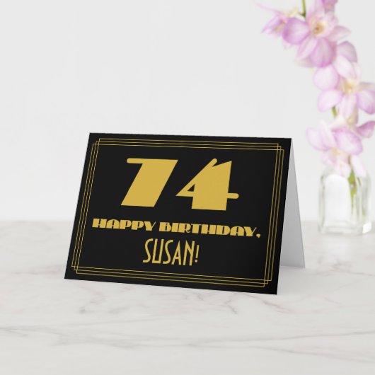 74歳の誕生日:名前 + アールデコ調の見た目 "74" カード (蘭)