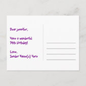 74歳の誕生日 – 楽しい花火模様 + レインボー 74 ポストカード (裏面)