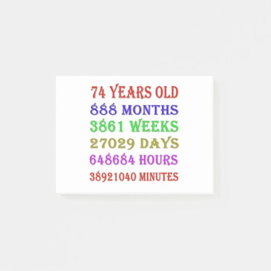 74番目の誕生日マイルストーン ポストイット (正面)