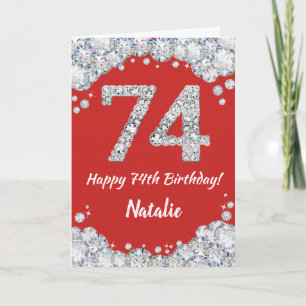 74番目の誕生日レッド&シルバーグリッターカード カード