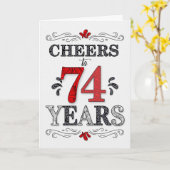 74番目の誕生日応援の赤い白い黒のパターン カード (黄色い花)