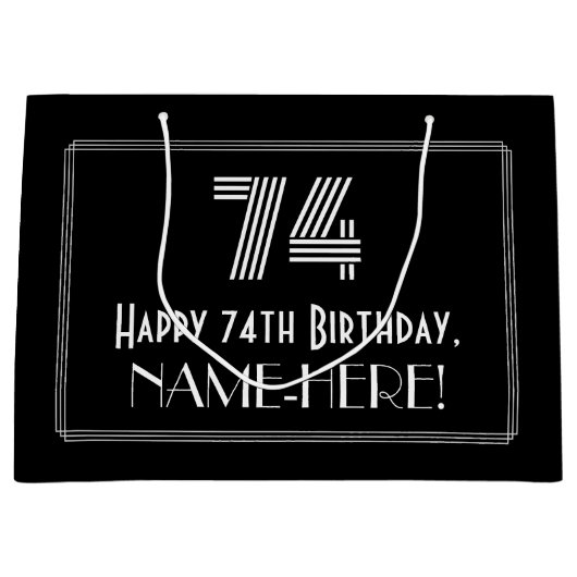 74番目の誕生日:インスパイアアールデコの「74」の外観と名前 ラージペーパーバッグ (正面)