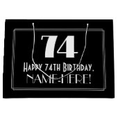 74番目の誕生日:インスパイアアールデコスタイル「74」、名前 ラージペーパーバッグ (正面)