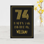 74番目の誕生日:インスパイアアールデコ「74」と名前 カード (黄色い花)