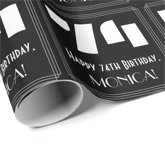 74番目の誕生日:インスパイアアールデコ「74」と名前 ラッピングペーパー (ロールコーナー)