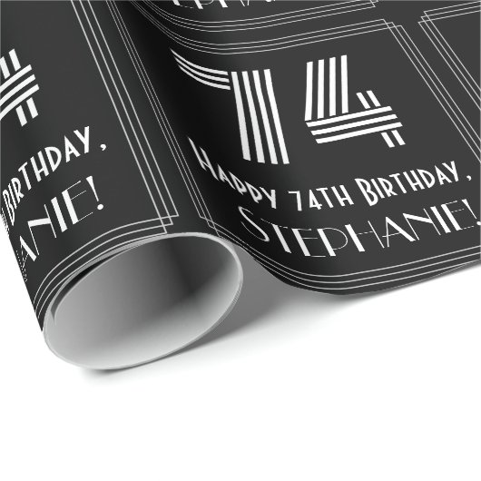 74番目の誕生日:インスパイアアールデコ「74」を見る/名前 ラッピングペーパー (ロールコーナー)