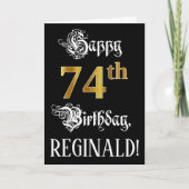 74番目の誕生日:ファンシースクリプト、フェイク金ゴールド・ルック、名前 カード (正面)