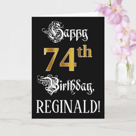 74番目の誕生日:ファンシースクリプト、フェイク金ゴールド・ルック、名前 カード (蘭)