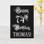 74番目の誕生日: ファンシー、スクリプエレガントト+名前をカスタムする カード (黄色い花)