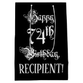 74番目の誕生日: ファンシー、スクリプエレガントト+名前をカスタムする ミディアムペーパーバッグ (裏面)