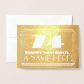 74番目の誕生日:名前+アールデコインスパイアの外観"74" 箔カード (封筒付き正面)