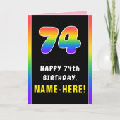 74誕生日カラフル:レインボー# 74、名前をカスタムする カード (正面)