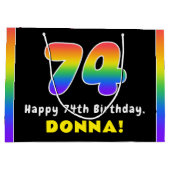 74誕生日カラフル:レインボー# 74、名前をカスタムする ラージペーパーバッグ (裏面)