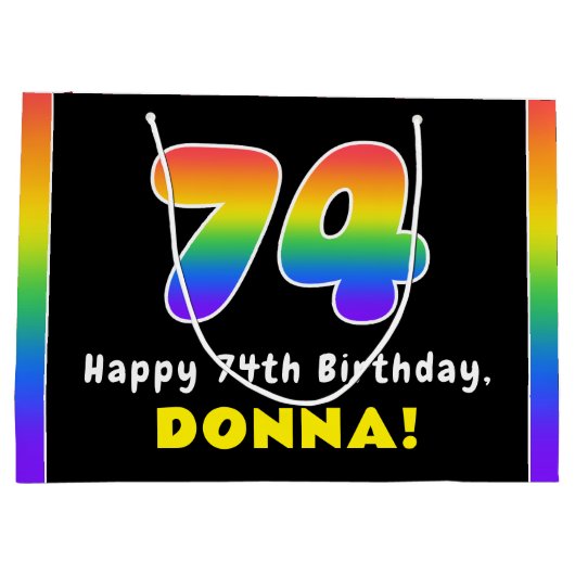 74誕生日カラフル:レインボー# 74、名前をカスタムする ラージペーパーバッグ (裏面)