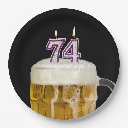 74誕生日ビールオンブラック紙プレート ペーパープレート (正面)