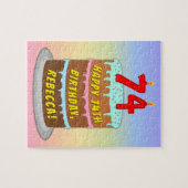 74誕生日:おもしろいケーキとキャンドル+名前をカスタムする ジグソーパズル (横)