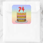 74誕生日:おもしろいケーキとキャンドル+名前をカスタムする スクエアシール (バッグ)