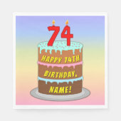 74誕生日:おもしろいケーキとキャンドル+名前をカスタムする スタンダードランチョンナプキン (正面)