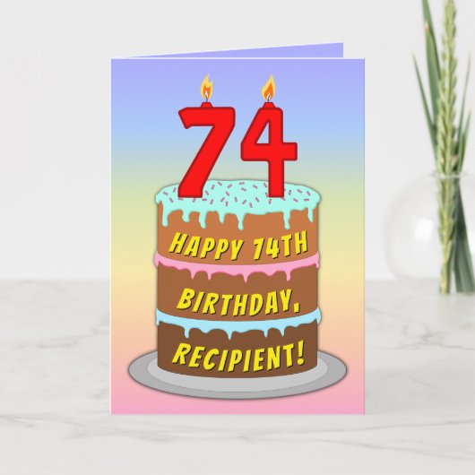 74誕生日—おもしろいケーキ&キャンドル、名前をカスタムする付き カード (正面)
