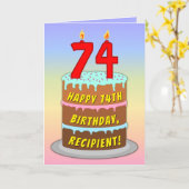 74誕生日—おもしろいケーキ&キャンドル、名前をカスタムする付き カード (黄色い花)