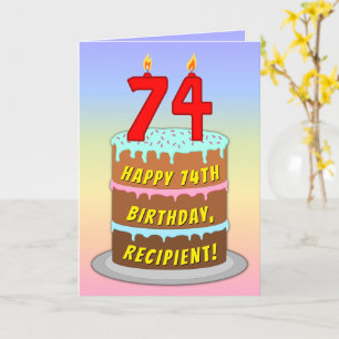 74誕生日—おもしろいケーキ&キャンドル、名前をカスタムする付き カード