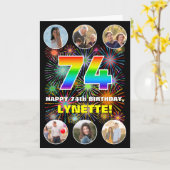 74誕生日:おもしろいレインボー#,名前をカスタムする&写真 カード (黄色い花)