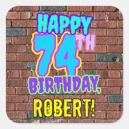 74誕生日-おもしろい、アーバングラフィティインスパイアルック スクエアシール (正面)