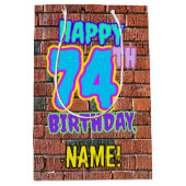 74誕生日:おもしろい、アーバングラフィティインスパイアルック ミディアムペーパーバッグ (正面)