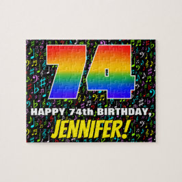 74誕生日:おもしろい、カラフル音楽シンボル、「74」 ジグソーパズル