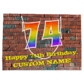 74誕生日:おもしろい、グラフィティインスパイアレインボーー# 74 ラージペーパーバッグ (裏面)