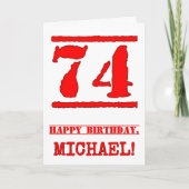 74誕生日:おもしろい、赤ゴムスタンプルックインスパイアス カード (正面)