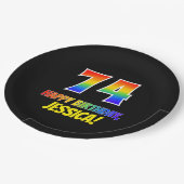 74誕生日:はっきりした,おもしろい,シンプル虹, 74 ペーパープレート (アングル)