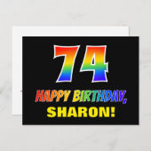 74誕生日:はっきりした,おもしろい,シンプル虹, 74 ポストカード (正面/裏面)