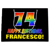 74誕生日:はっきりした,おもしろい,シンプル虹， 74 ラージペーパーバッグ (正面)