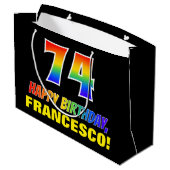 74誕生日:はっきりした,おもしろい,シンプル虹， 74 ラージペーパーバッグ (裏面アングル)