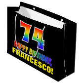 74誕生日:はっきりした,おもしろい,シンプル虹， 74 ラージペーパーバッグ (正面アングル)