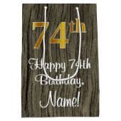 74誕生日:エレガントフェイク金ゴールドルック#,フェイク Wood ミディアムペーパーバッグ (裏面)