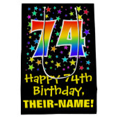 74誕生日:カラフルスターズパターン&レインボー74 ミディアムペーパーバッグ (裏面)