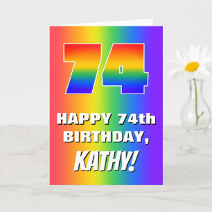 74誕生日: カラフル、おもしろいレインボーパターン# 74 カード