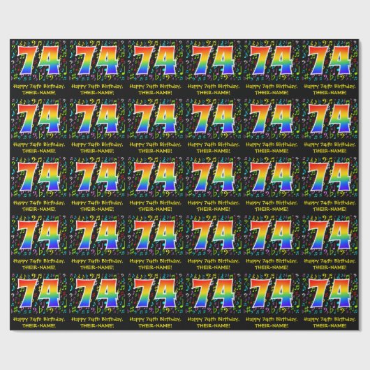 74誕生日:カラフルMusic Symbols, Rainbow 74 ラッピングペーパー (フラット)