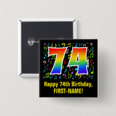 74誕生日:カラフルMusic Symbols, Rainbow 74 缶バッジ (正面&裏面)