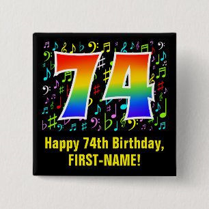 74誕生日:カラフルMusic Symbols, Rainbow 74 缶バッジ