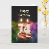 74誕生日(ケーキとキャンドル) カード (黄色い花)