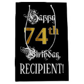 74誕生日～ファンシースクリプト；フェイク金ゴールド検索；名前 ミディアムペーパーバッグ (正面)