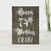 74誕生日:ファンシー、エレガント文字フェイク、Wood Look カード (正面)